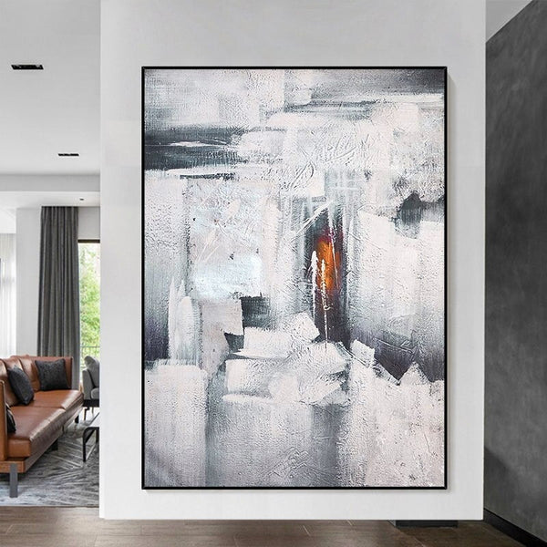 Hand Painted Abstract Hand Painted Grey White Oil Painting Modern Painting