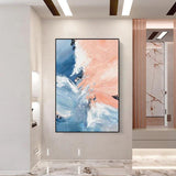 Hand Painted Abstract Oil Painting Minimalist Modern Blue and Pink Painting Canvas Painting