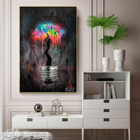 Hand Painted Street Art Oil Painting Modern Personality Bulb Tree Abstracts