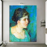 Hand Painted Van Gogh Oil Paintings Woman in Blue Abstract Canvas Art Wall House Decor Murals