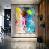 Abstract Simple Color Blue Yellow Pink Canvas Oil Painting Hand Painted Home Office