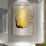 Hand Painted Modern Yellow Flowers Minimalist Abstract Wall Art On Canvas For Office Decorations