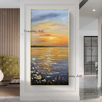 Hand Painted Seascape Sunrise Abstract Art oil Painting Landscape Contemporary Modern Design Artwork Decor