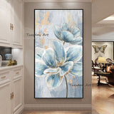 Hand Painted Oil painting Landscape Abstract Gold Blue Classic Flower Canvas For Home Hotel Decorative