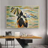 African Woman Bird Hand Painted Oil Painting Indoor Wall Mural