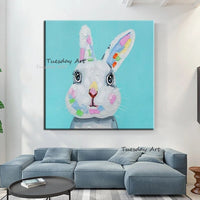 Hand Painted Oil Paintings On Canvas Cute Rabbit Wall Art Canvas Canvas Children's Room Decoration NO Frame