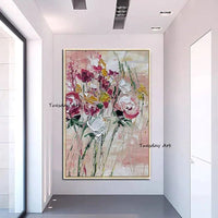 Hand Painted Oil Painting Palette Knife Classical Flowers Item Textured Acrylic Canvas Entrance