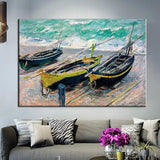 Monet Three Fishing Boats Hand Painted Canvas Painting Wall Art Paintingatio