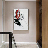 Hand Painted Modern Abstract Singer Oil Painting Red Lip Sexy Singer Oil Painting