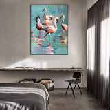 Hand Painted Flamingo Animals Oil Painting Modern Hand Painted For Home As