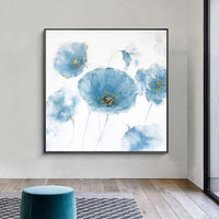 Hand Painted Abstract HandPainted Impression Simple Blue Flower Oil Painting Canvass