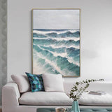 Hand Painted Oil Painting On Canvas Abstract Blue Waves Seascape Oil Painting