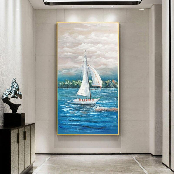 Hand Painted Oil Painting Modern Sailing Sea Boat On Canvas