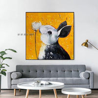 Abstract Cartoon Rabbit Hand Painted Cartoon Art Oil Paintings Wall Canvas Art For Home Kids Room Decoration