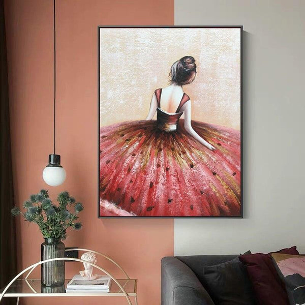 Dancing Ballerina Figure Hand Painted Modern Abstract Canvas Painting for Girl Room Unframed