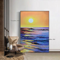 Gold Sunrise Seascape Oil Painting Modern Hand Painted Hand Painted Canvas Art Oil Painting For Home Wall