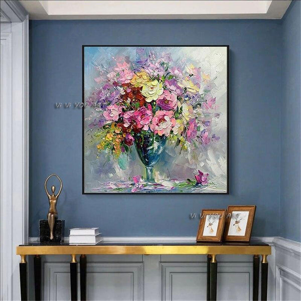 Hand Painted Vase Canvas Painting Decor Flowers Bedroom Home Aesthetics Art