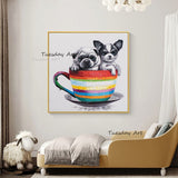 Hand Painted Oil Paintings Modern Cute Puppy Abstract Canvas Painting Animalss Decoration