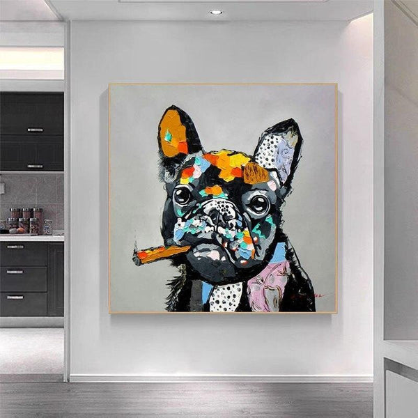 Smoking Bulldog Abstract Dog On Canvas Wall Art Puppy Graffiti Art Decor