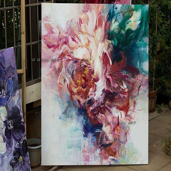 Hand Painted Extra Modern Wall Art Abstract Painting Colorful Flowers Painting Canvas Bedroom