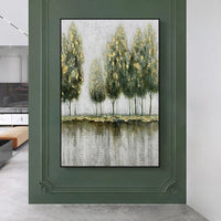 Hand Painted Art Green Landscape Big Tree Oil Painting Canvas Wall Painting