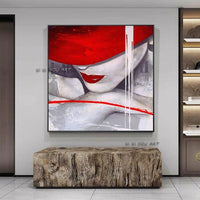 High Quality Artist Hand Painted Abstract Lady Figure on Canvas Sexy Lady with Red Hat for Wall Decor