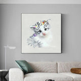 Hand Painted Cute Cat Animal Knife Oil Painting For Children Room Modern Hall Art Murals As