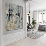 Hand Painted Neutral Color Modern Artwork Abstract On Canvas Office Contemporary Texture White