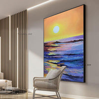 Gold Sunrise Seascape Oil Painting Modern Hand Painted Hand Painted Canvas Art Oil Painting For Home Wall