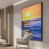 Gold Sunrise Seascape Oil Painting Modern Hand Painted Wall Art Poster Hand Painted Canvas Art Oil Painting For Home Wall Decoration