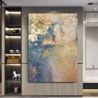 Hand Painted Modern Landscape Oil Painting Gold Foil Abstract Wall Canvas Modern Artwork Room Decor