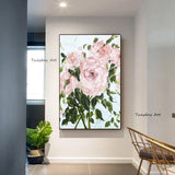 Abstract Hand Painted Palette Knife Pink Flowers Oil Painting Modern Decor Piece Floral As