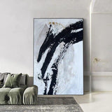 Modern Black White Abstract Oil Painting Style Hand Painted Canvas Painting For Home Wall