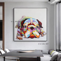 Hand Painted Latest Animal Dog Abstract Geometric Canvas Art Entrance