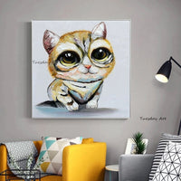 Animal Design Modern Hand Painted Yellow Cat Abstract Knife Oil Painting On Canvas Decorative For Kid Room Bedroom