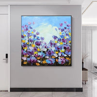 Hand Painted Landscape Oil Painting Purple Flower Abstract CanvasPainting Wall Art Decor