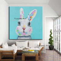 Hand Painted Oil Paintings On Canvas Cute Rabbit Wall Art Canvas Canvas Children's Room Decoration NO Frame