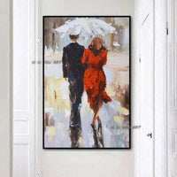 Hand Painted Knife Leonid City Couple Umbrella painting Canvas Unique