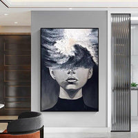 Modern Black White Women Oil Painting Modern Hand Painted Figure Canvas Art Painting Porch