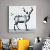 Children Room Hand Painted Decor Cartoon Deer Wall Canvas Oil Painting Modern Animal Painting