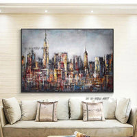 Hand Painted On Canvas Abstract City Building Painting Modern Decorative