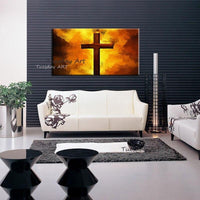 Hand Painted Oil Paintings Modern Cross Abstract Canvas Wall Art Canvas Office