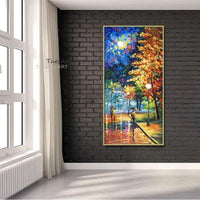 Hand Painted Oil Painting Palette Knife Street Lamp Tree On Canvas Abstract Modern Home Wall Decor