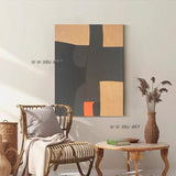 Hand Painted Abstract On Canvas Black Orange Minimalist Modern Decorative