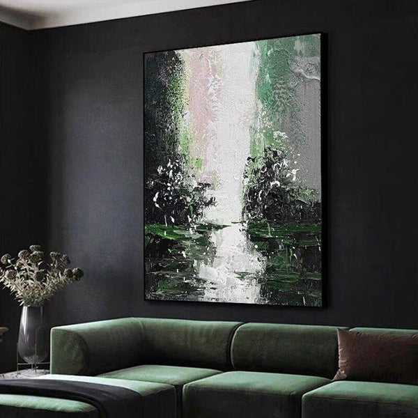 Hand Painted Dark Green Abstract Landscape Oil Painting Canvas Modern Poster Home Wall Art Decor