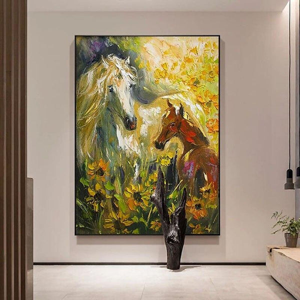 Hand Painted Oil Painting Flower Abstract Horse Galloping Canvas Animal Vintage Decor