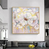 Hand Painted Oil Painting Classic White Flowers Gold Foil Abstract Canvas Modern Decor Floral