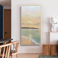 Hand Painted Modern Oil Painting Abstract Seascape Sunrise Beach White Canvas Painting