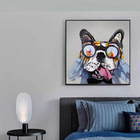 Graffiti Colorful Animal Dog Canvas Hand Painted Oil Painting French Bulldog Abstract Wall Art Canvas