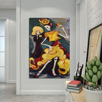 Modern Hand Painted Canvas elegant Skeleton Lady Mexico Day of the Dead Wall Art for